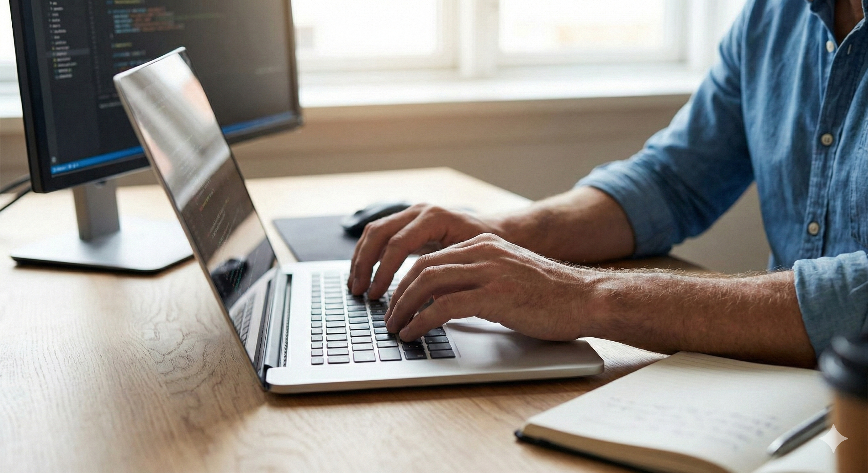 Handen aan het werk op laptop